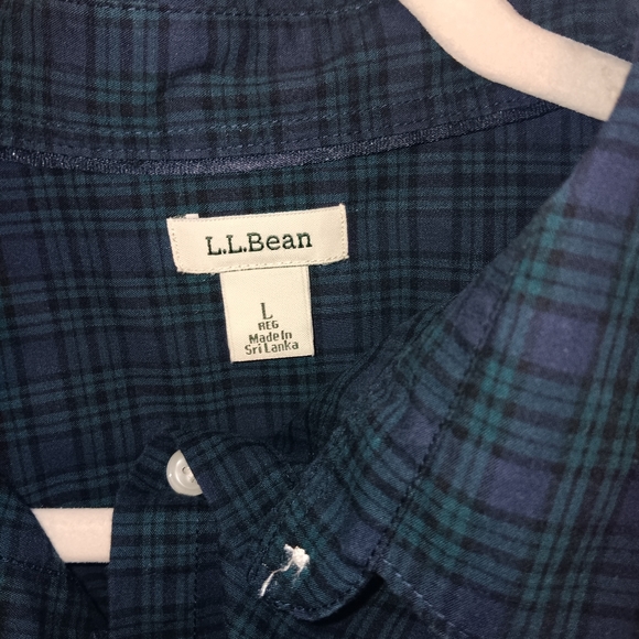 LL Bean Dark Blue Green Plaid Fitted Button Down Shirt Size L - Picture 4 of 6